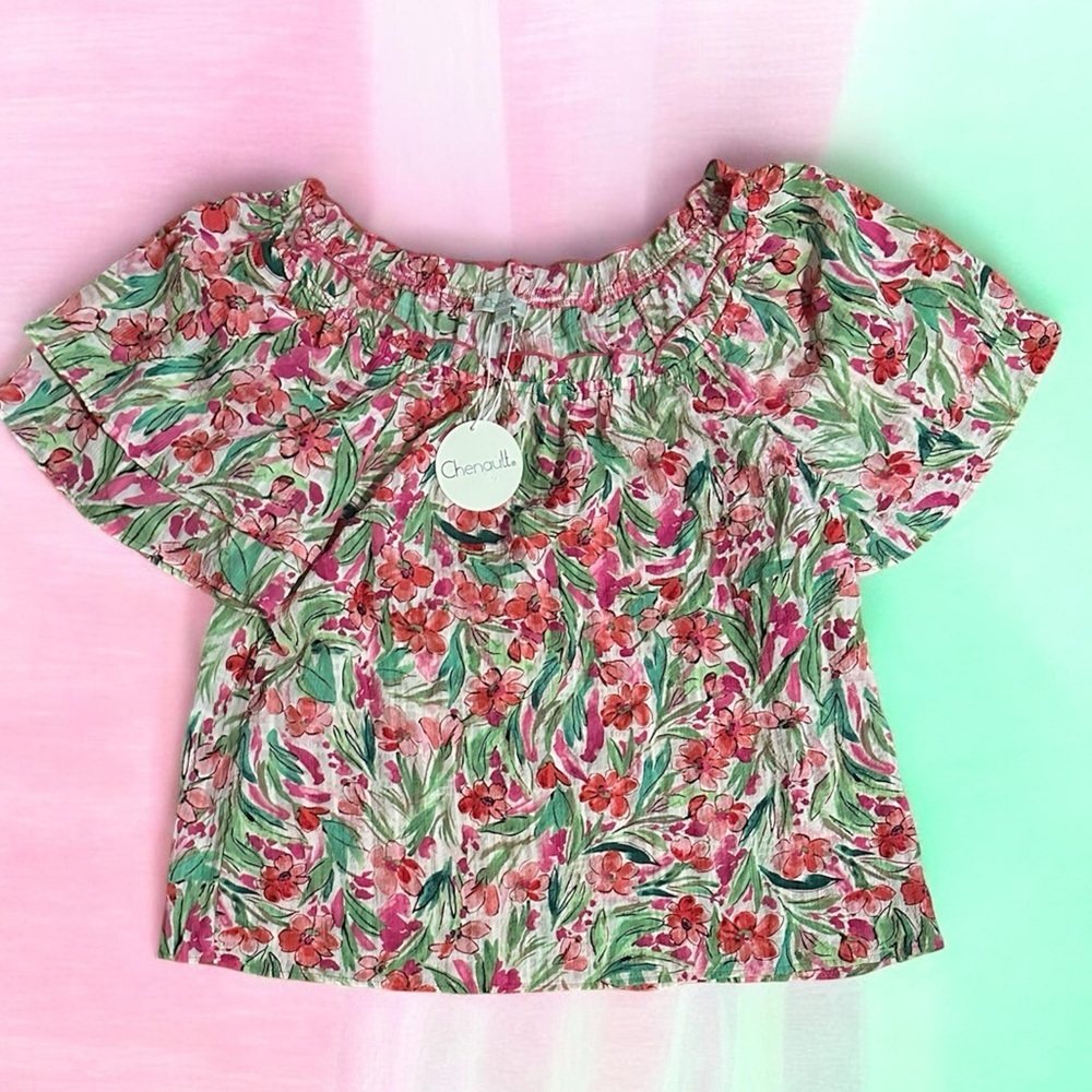 Chenault Off Shoulder Floral Spring Summer Top Blouse Shirt Large L NWT